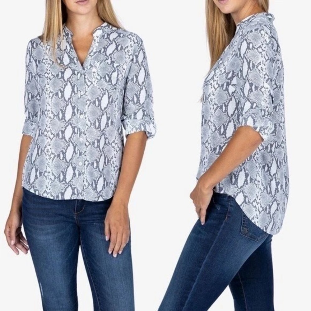 KUT FROM THE KLOTH SP Jasmine Chiffon Button‎ Up Blouse Snakeskin Print Gray